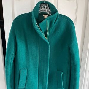J.Crew Mercantile Wool Blend City Coat Green Funnel Zip Jacket Womens Size 2